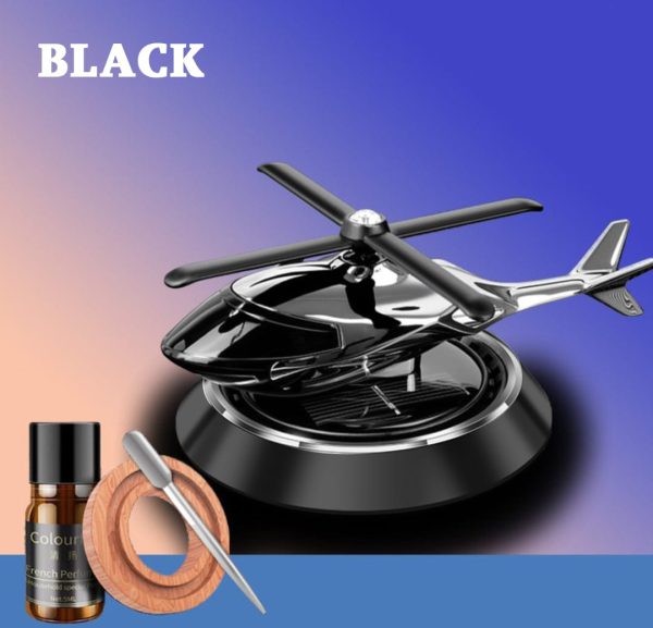 Black color car Aroma diffuser Air fresher solar power car dashboard Helicopter with refill perfume