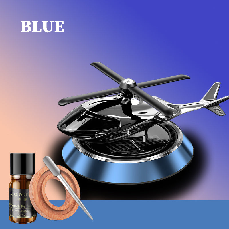 Blue color car Aroma diffuser Air fresher solar power car dashboard Helicopter with refill perfume