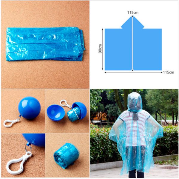 unisex Raincoat disposable portable rain jacket poncho rainwear keyring ball raincoat