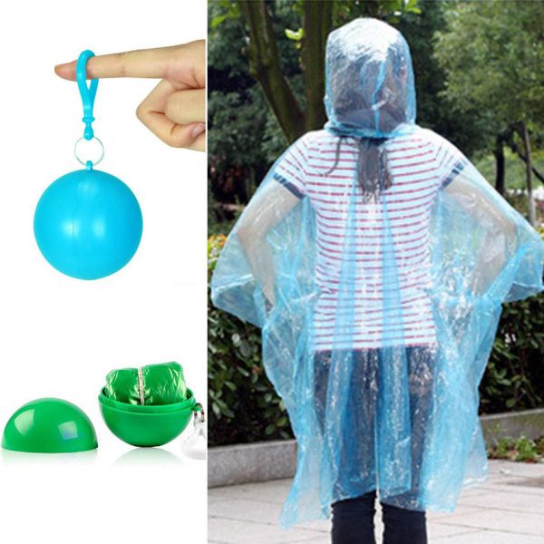 unisex Raincoat disposable portable rain jacket poncho rainwear keyring ball raincoat