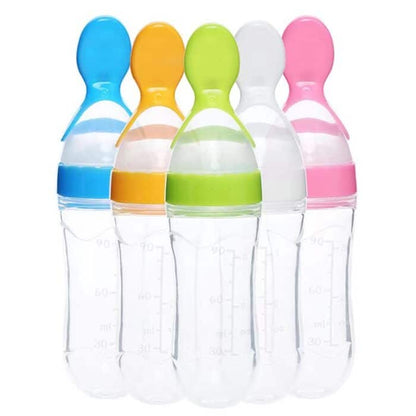 Silicone Baby Bottle With Spoon Fooder Supplement Rice Cereal Bottles Squeeze Spoon Milk Feeding Bottle Cup